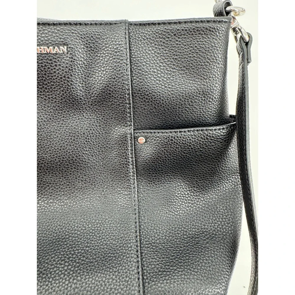 Dana Buchman Handbag Women Medium Black Pebbled Crossbody Tote Silver Chain